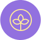 Purple circle with a gold outline of a flower or leaf design
