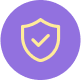 Purple circle with a yellow check mark inside