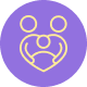 Icon of a person with a heart and two children on a purple background